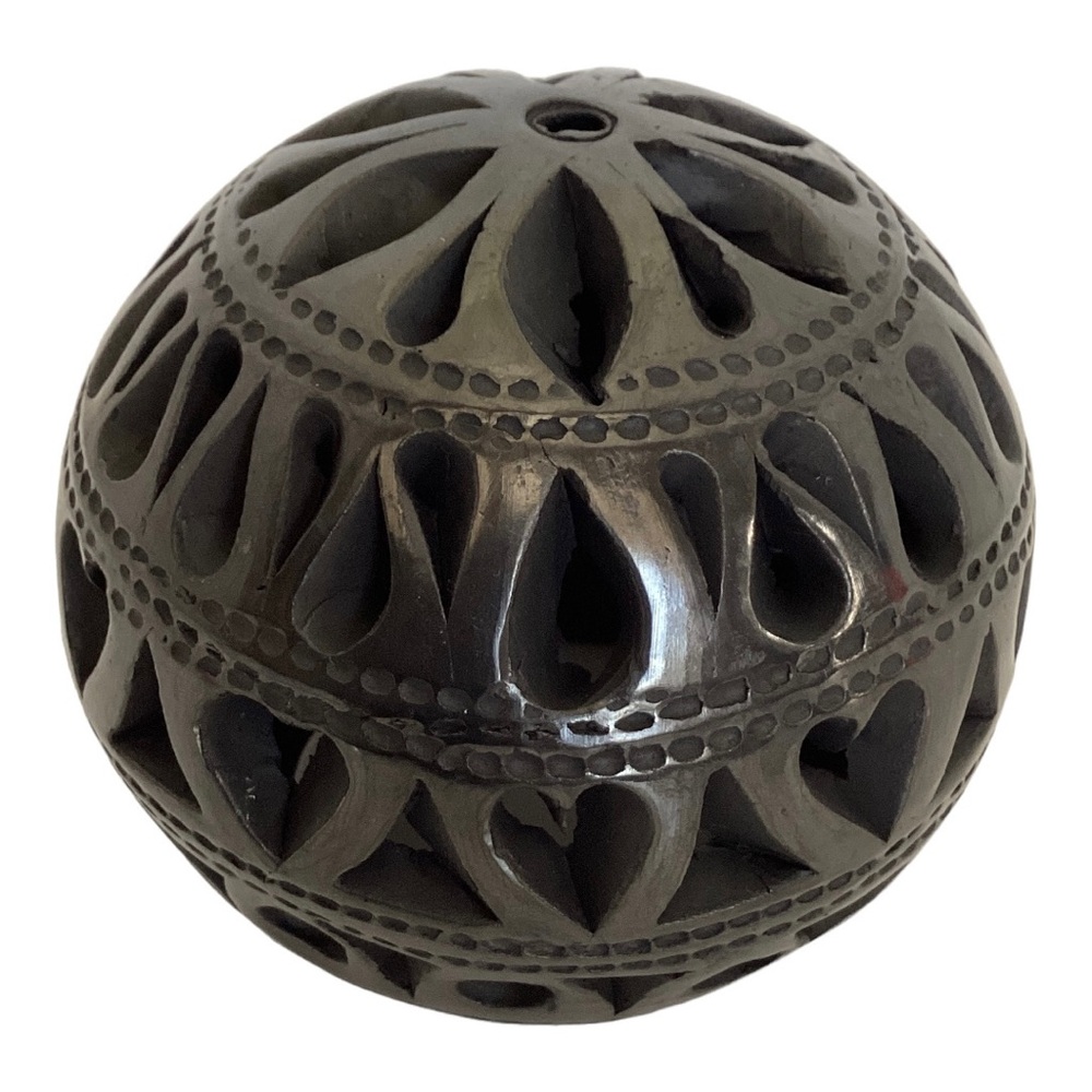 Black Clay Oaxacan Luminary Hand Molded Cut And Polished Mexican Pottery